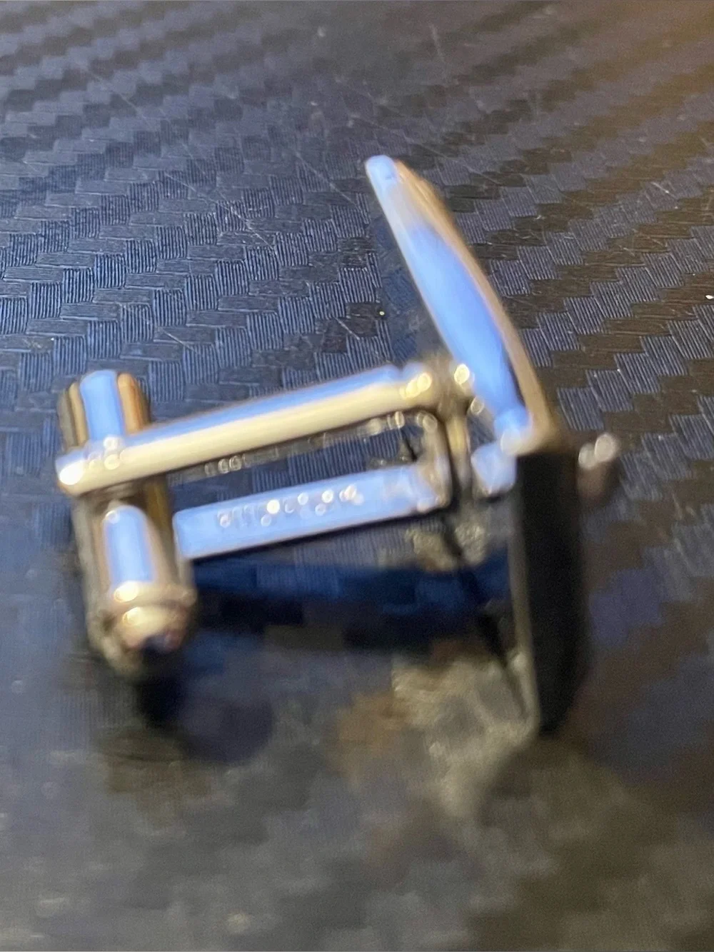 Set of 2 Men's Silver Tone Square Stripe Cufflinks - Classic Black Accent